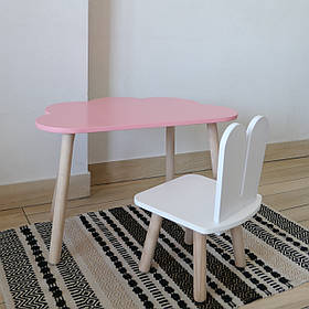 Комплект стіл та стул дитячий ChildWood - Set  Стіл рожевий хмаринка + стілець білий Зайчик  (Фанера)