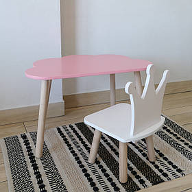 Комплект стіл та стул дитячий ChildWood - Set  Стіл рожевий хмаринка + стілець білий Корона  (Фанера)