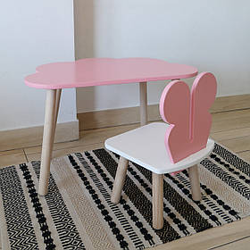 Комплект стіл та стул дитячий ChildWood - Set  Стіл рожевий хмаринка + стілець білий рожевий Метелик  (Фанера)