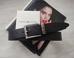 Чоловічий шкіряний ремінь із коробкою Tommy Hilfiger black