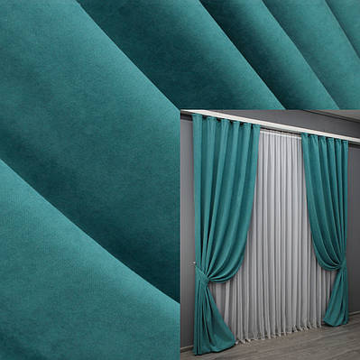 Комплект штор (2шт. 1,5х2,5м.) мікровелюр, колекція "Petek". Колір бірюзовий. Код 1492ш 39-898