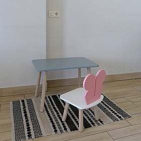 Комплект стіл та стул дитячий ChildWood - Set  Стіл сірий прямокутний + стілець білий рожевий Метелик