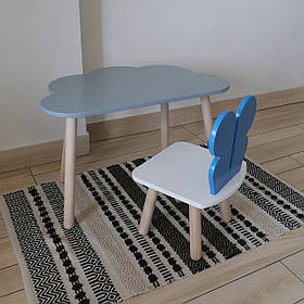 Комплект стіл та стул дитячий ChildWood - Set  Стіл сірий хмаринка + стілець білий блакийний Метелик  (Фанера)