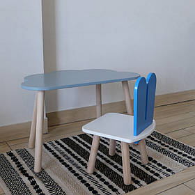 Комплект стіл та стул дитячий ChildWood - Set  Стіл сірий хмаринка + стілець білий блакитний Зайчик  (Фанера)