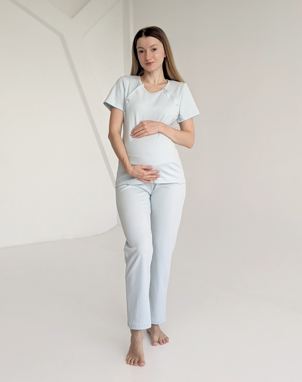 Піжама для вагітних і годуючих мам зі штанами (пастельний м'ятний), фото 1