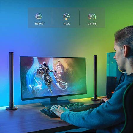 Світлодіодні панелі 44см 2шт RGB з APP Smart від USB та пультом, чорні, фото 1