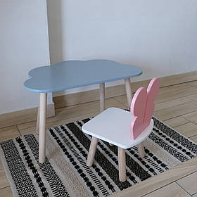 Комплект стіл та стул дитячий ChildWood - Set  Стіл сірий хмаринка + стілець білий рожевий Метелик  (Фанера)