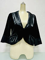 Піджак жакет болеро жіночий укорочений оксамитовий чорний ошатний з трояндою