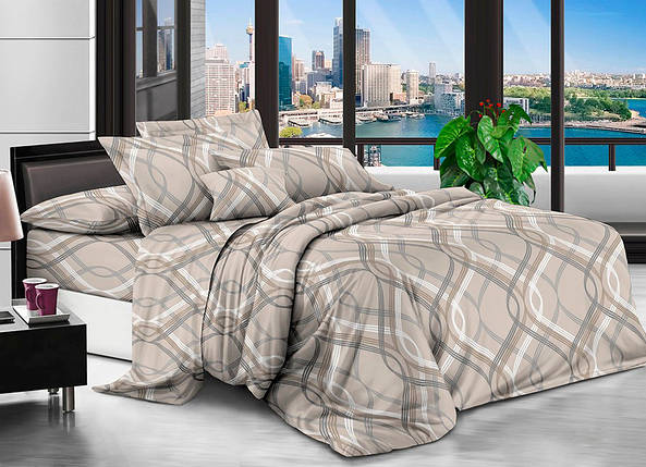 Постільна тканина 220 см бежева з абстрактним принтом, 100% Поліестер 75 синтетичний, рулон 80 м, фото 1