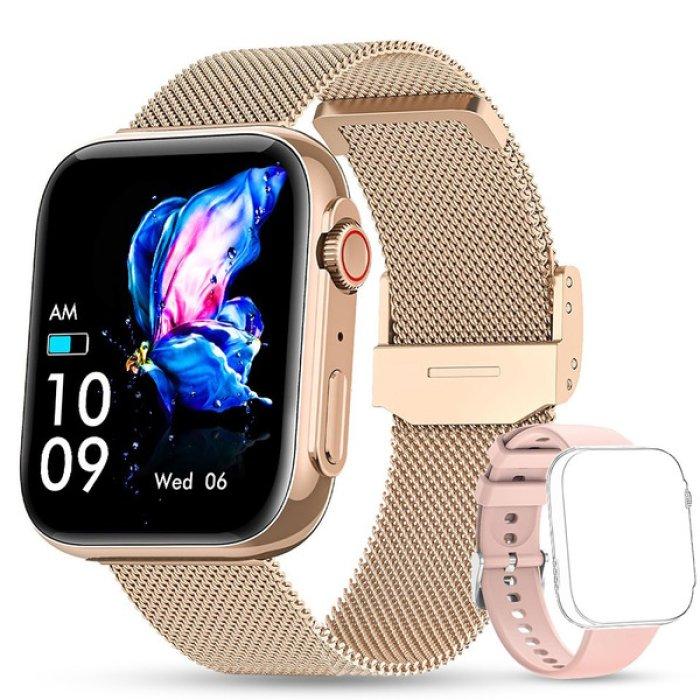 Розумний жіночий смарт годинник Smart Watch Sensation bluetooth з крокоміром, тонометром 2 ремінці Золотистий