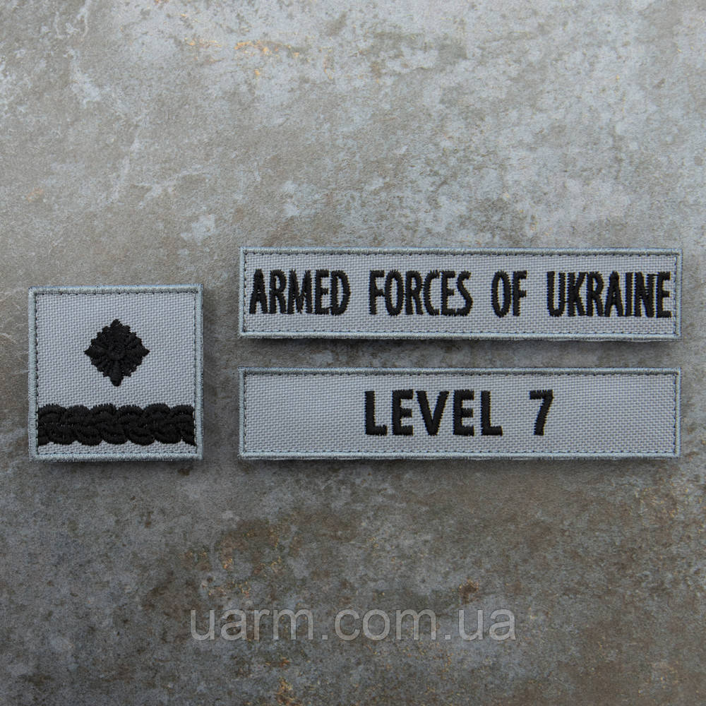 Шеврон сірий на замовлення Level 7 Комплект позивний, прізвище вишитий 3шт