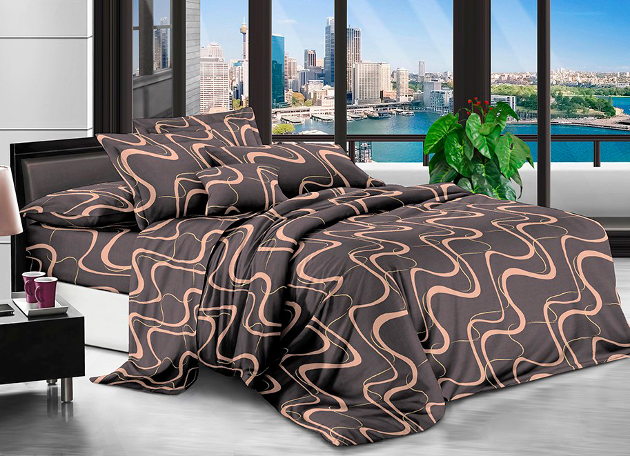Постільна тканина 220см коричнева з абстрактним принтом, 100% Поліестер 75 синтетичний, рулон 80 м