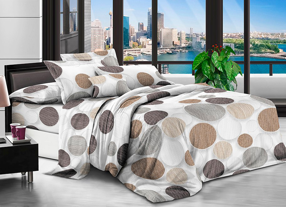 Постільна тканина 220 см біла з абстрактним принтом, 100% Поліестер 75 синтетичний, рулон 80 м