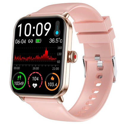 Розумний жіночий смарт годинник Smart Watch Eva Rubber bluetooth з крокоміром, тонометром 2 ремінці Рожевий, фото 1