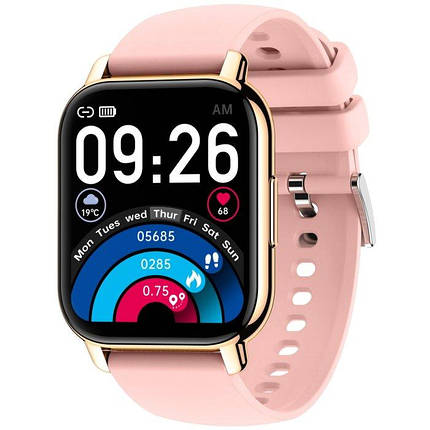 Розумний жіночий смарт годинник Smart Watch Kiss Pro Gold bluetooth прямокутний з крокоміром, тонометром Золотистий, фото 1