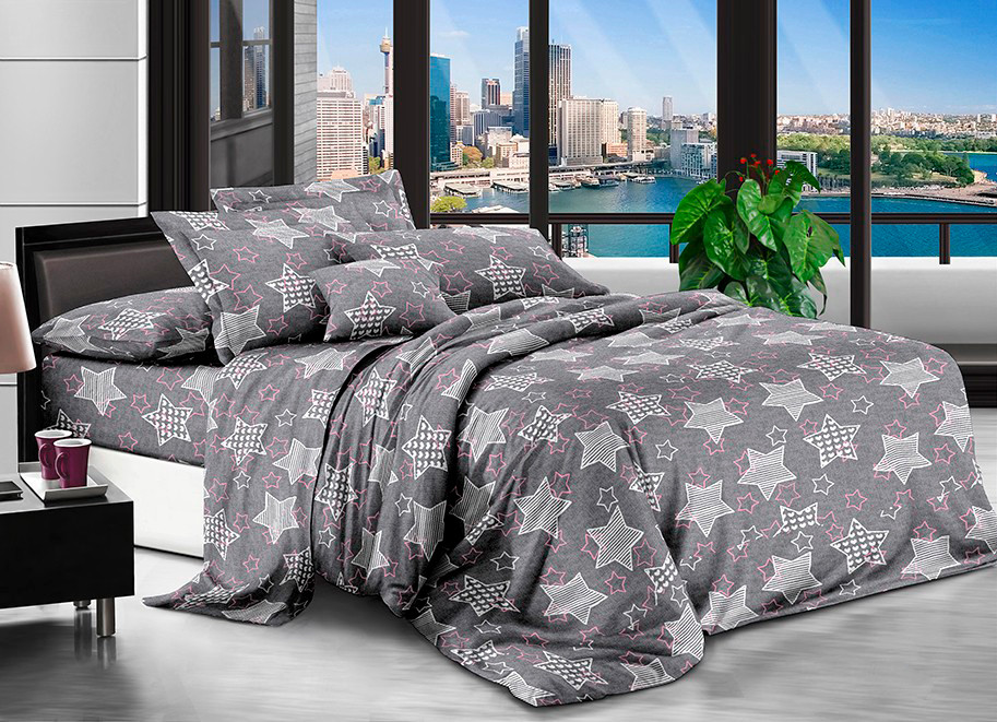 Сіра постільна тканина 220 см із принтом зірки, Поліестер 75 синтетичний, рулон 80 м