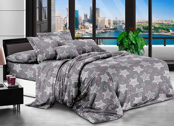 Сіра постільна тканина 220 см із принтом зірки, Поліестер 75 синтетичний, рулон 80 м, фото 1