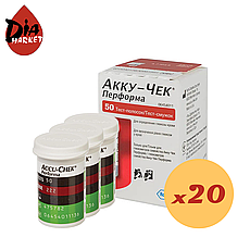 Тест-смужки Акку-Чек Перформа (Accu-Chek Performa) 1000 шт. у 20 флаконах по 50 шт. в пакованні
