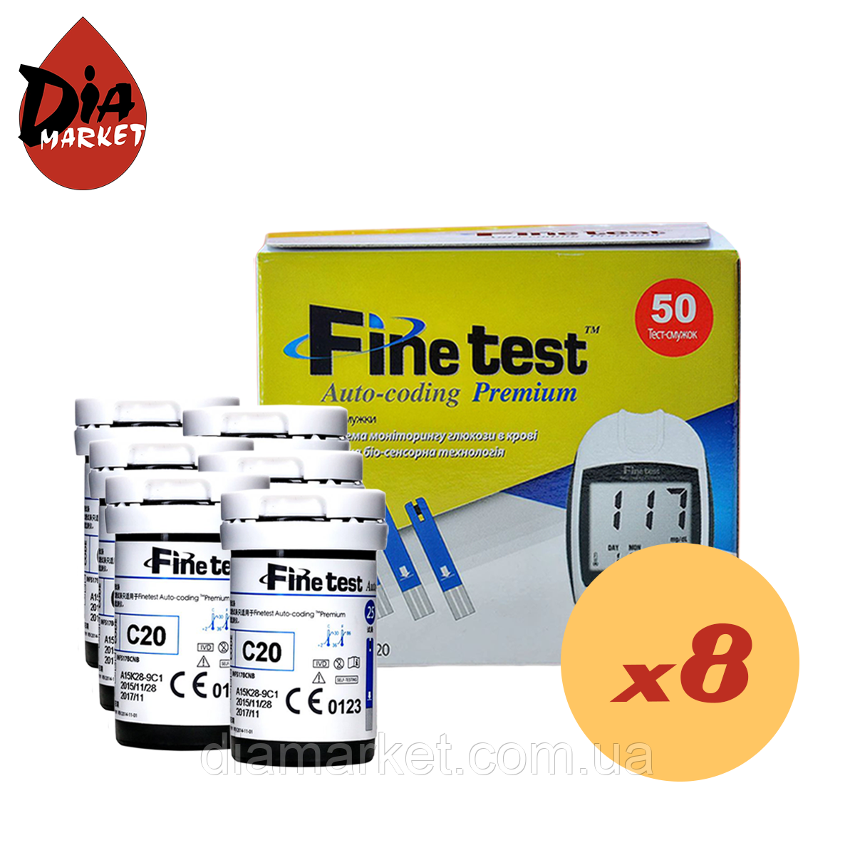 Тест-смужки Finetest Premium 400 шт. в 16 флаконах по 25 шт. у пакованні