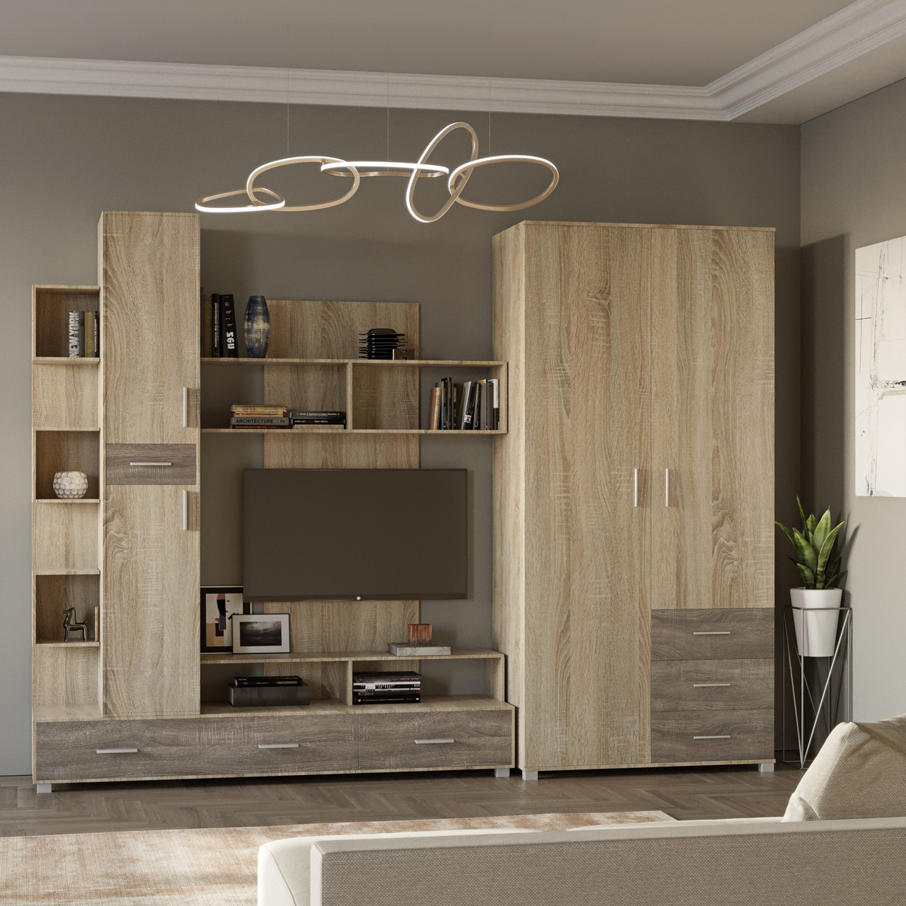 Стінка Еверест Бриз + Шафа ШП-4 сонома + трюфель (DTM-2245), фото 1