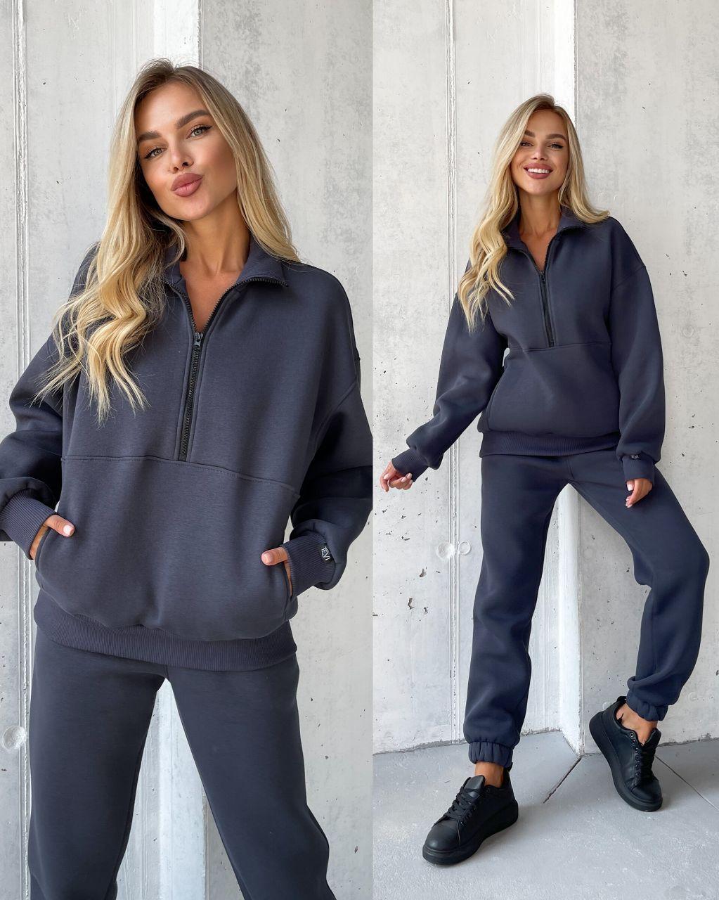 Костюм ЖІНОЧИЙ СПОРТИВНИЙ НА ФЛІСІ ГРАФІТ SNAKE TEVI 7724 до 62 розміру, фото 1