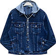 Куртка жіноча джинсова класична з відстібним трикотажним капюшоном, фото 7