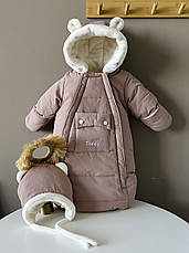 Зимовий дитячий теплий комбінезон для новонародженого на овчинці з шапочкою 0-6 міс, підійде для виписки, фото 2