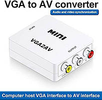 Конвертер з VGA на AV RCA тюльпани активний адаптер VGA2AV білий