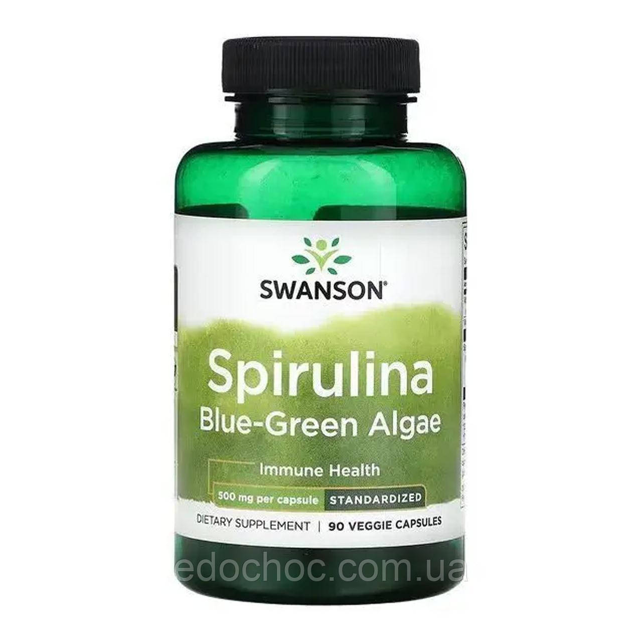 Спіруліна, Spirulina, Swanson, синьо-зелені водорості, 500 мг, 90 рослинних капсул SWV-02948