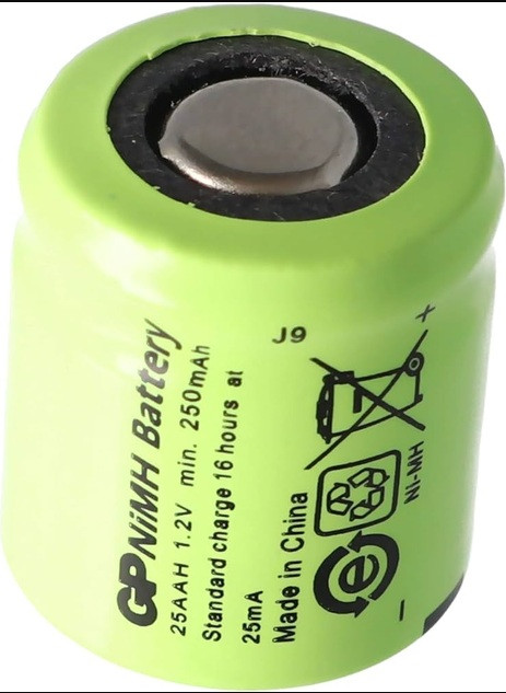 Акумулятор промисловий GP 25AAH, Ni-MH 1/3AA, 250mAh, 1.2V, 0.75A, flat top