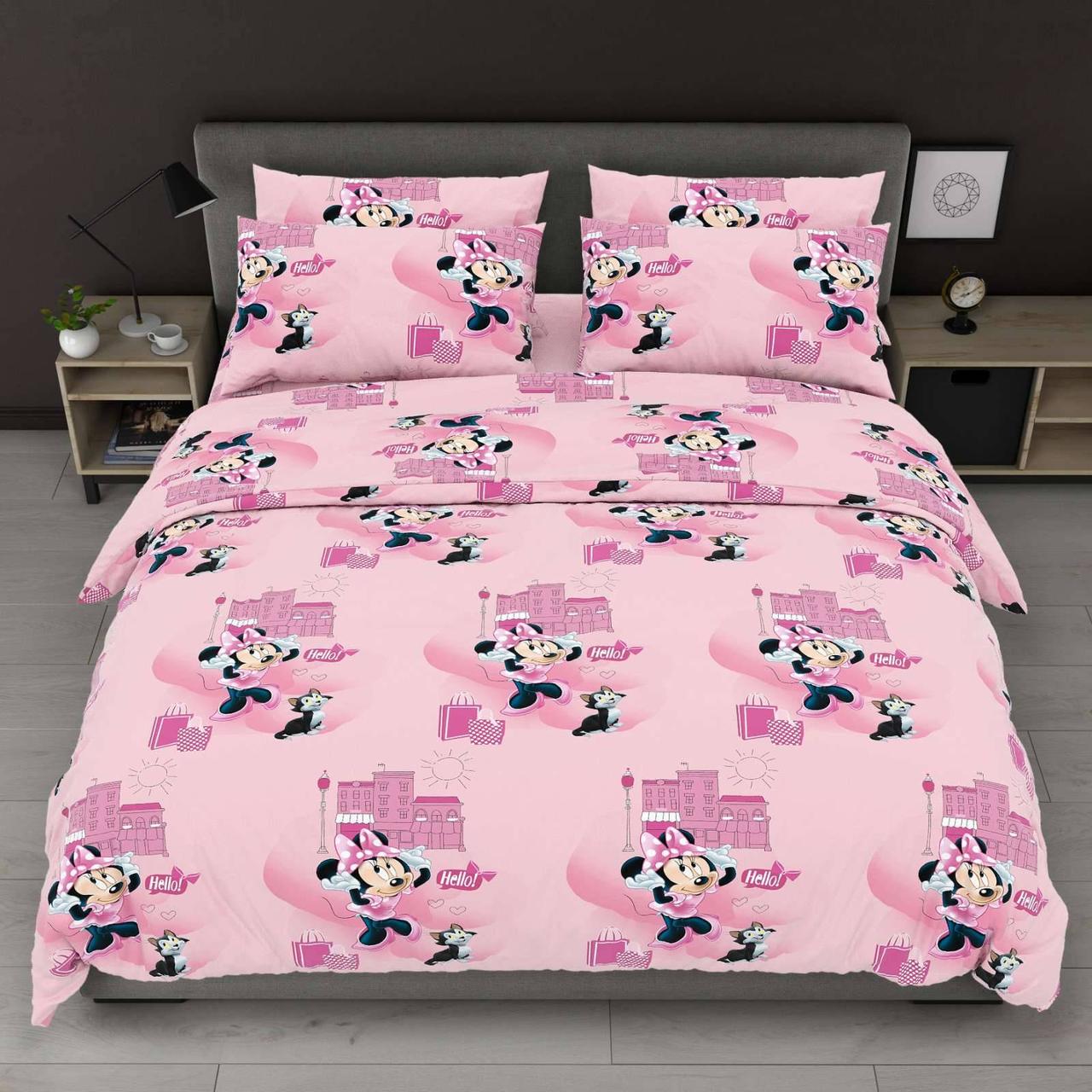 Підковдра на блискавці 145х215 (Бязь) | Полуторна підковдра від виробника "Королева Ночі" | Мінні Маус на рожевому, фото 1