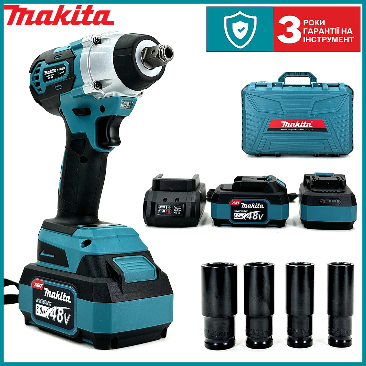 Безщітковий акумуляторний гайковерт Makita DTW701Z (48V, 6AH) Потужний ударний гайковерт Макіта в кейсі bs