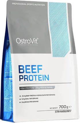 Гідролізат яловичого протеїну OstroVit BEEF Protein 700г полуниця, фото 1