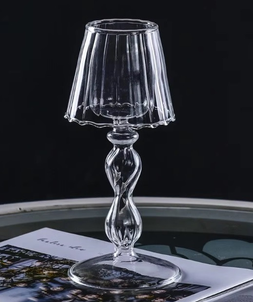 Лампа свічник скляна для чайної свічки прозора 19 см