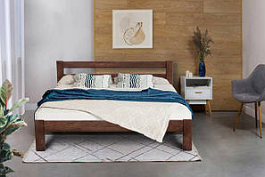 Ліжко двоспальне дерев'яне Агат горіх, сучасне двоспальне ліжко з масиву сосни