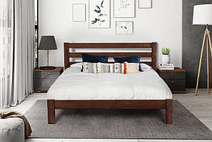 Ліжко двоспальне дерев'яне Гефест горіх, сучасне двоспальне ліжко з масиву сосни