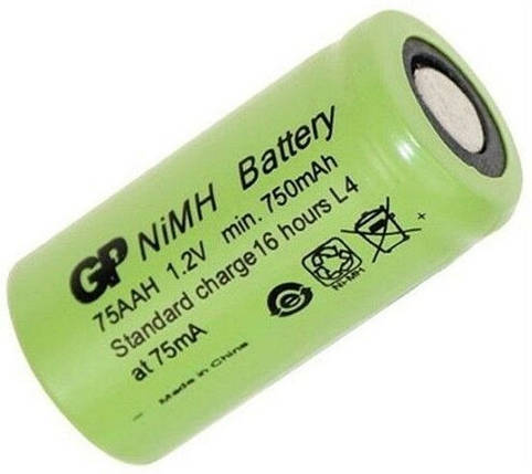 Акумулятор помисловий GP 75AAH, Ni-MH 2/3AA, 750mAh, 1.2V, 2.25A, flat top, фото 1