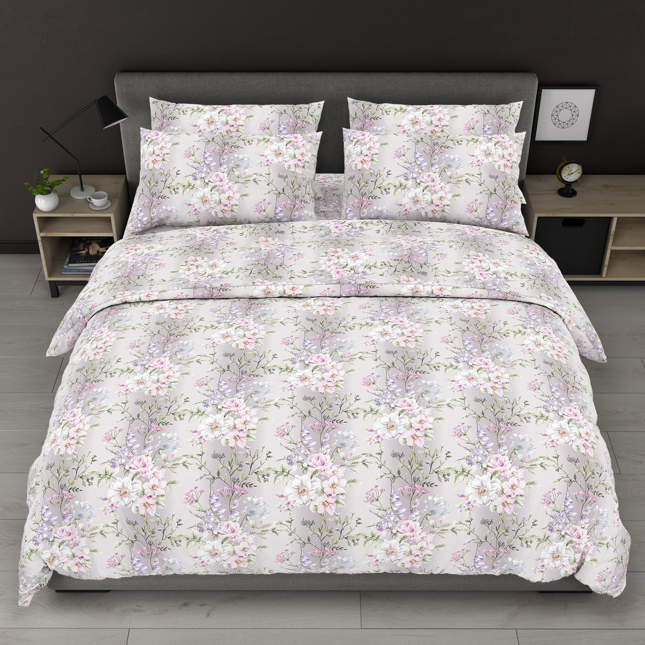 Простирадло 150х220 (Бязь) | Полуторне простирадло від виробника "Королева Ночі" | Квіти на світлому, фото 1