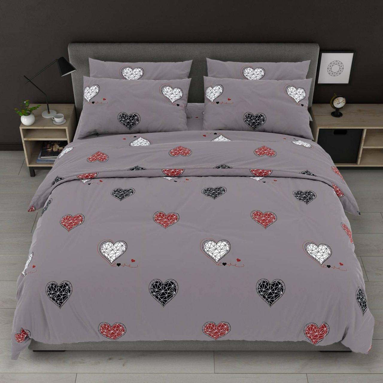 Наволочка на блискавці 70х70 (Бязь) | Від виробника "Королева Ночі" | Серця на сірому, фото 1