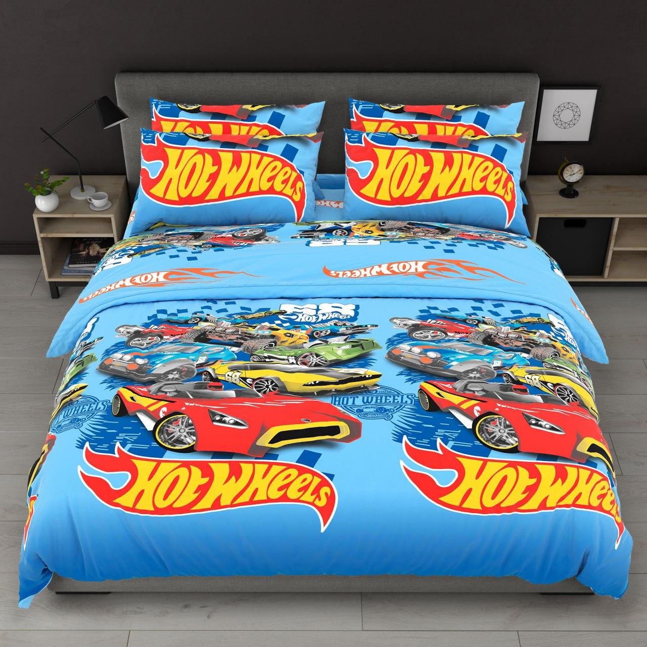 Наволочка на блискавці 70х70 (Бязь) | Від виробника "Королева Ночі" | Hot Wheels на синьо-блакитному, фото 1