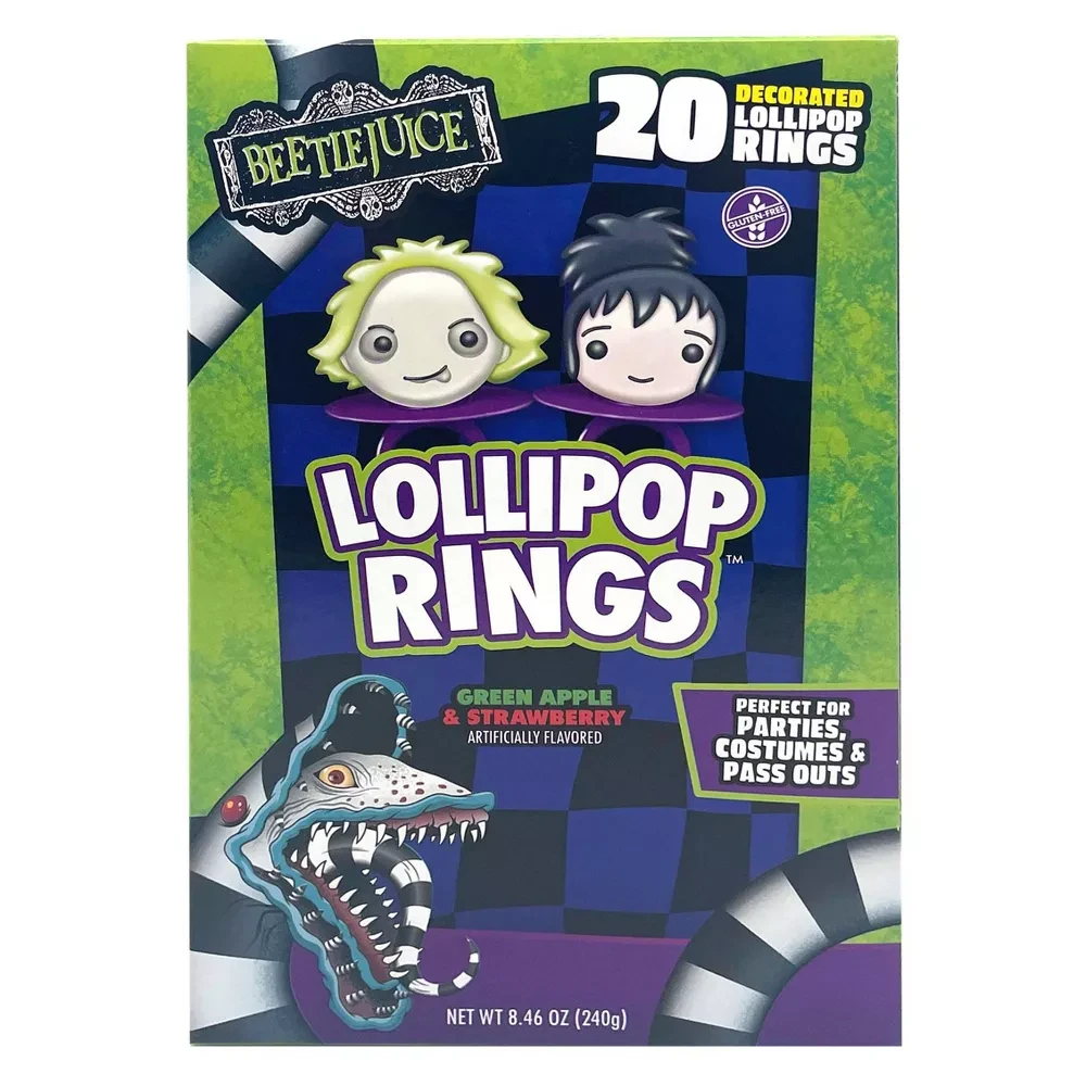 Льодяники у формі кілець Beetlejuice Lollipop Rings Box 20шт 240 г, фото 1