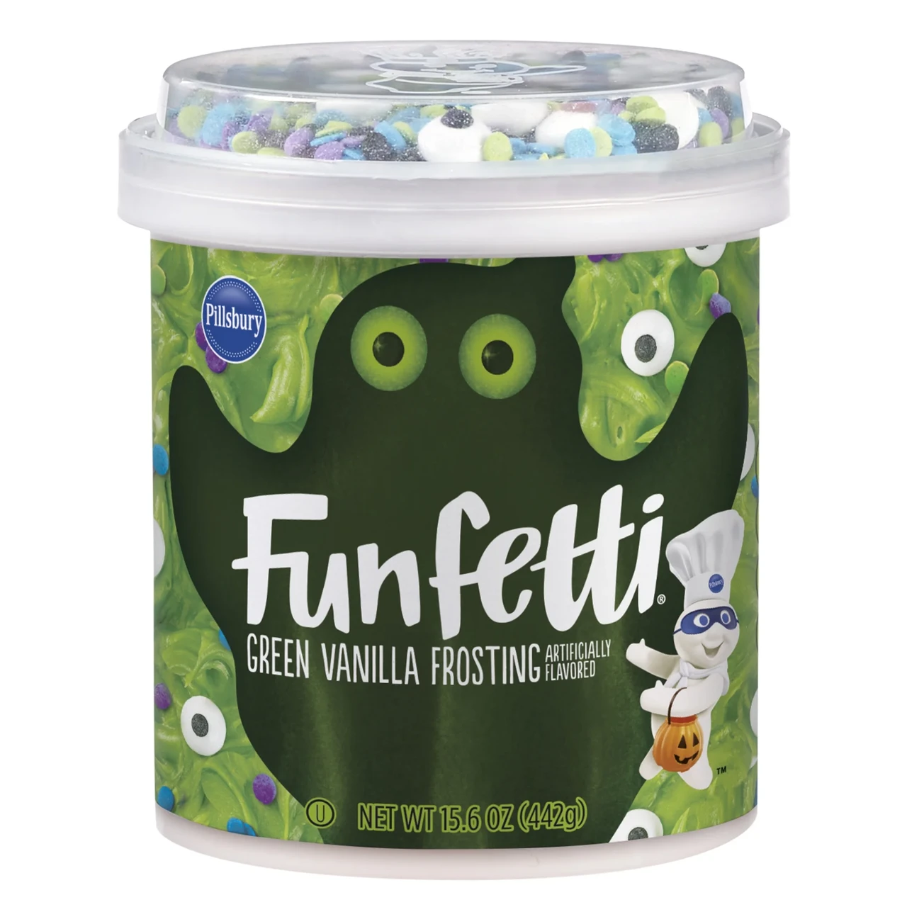 Зелена глазурь з посипкою у формі очей Pillsbury Funfetti Green Tub Frosting 442 г, фото 1