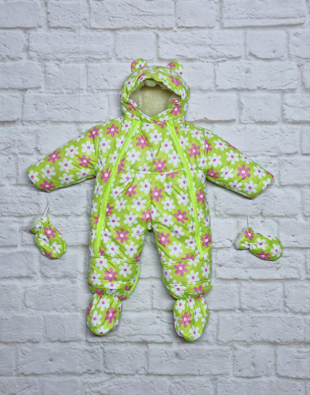 Дитячий зимовий комбінезон трансформер на хутрі 0-14 місяців, фото 1