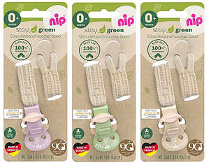 Тримач для пустушки NIP з бавовни, зелена серія мікс. 1 шт (Ніп) 37005