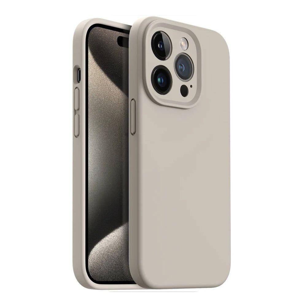 Силіконовий софт тач чохол із мікрофіброю Pierre для iPhone 13 Pro Max бежевий