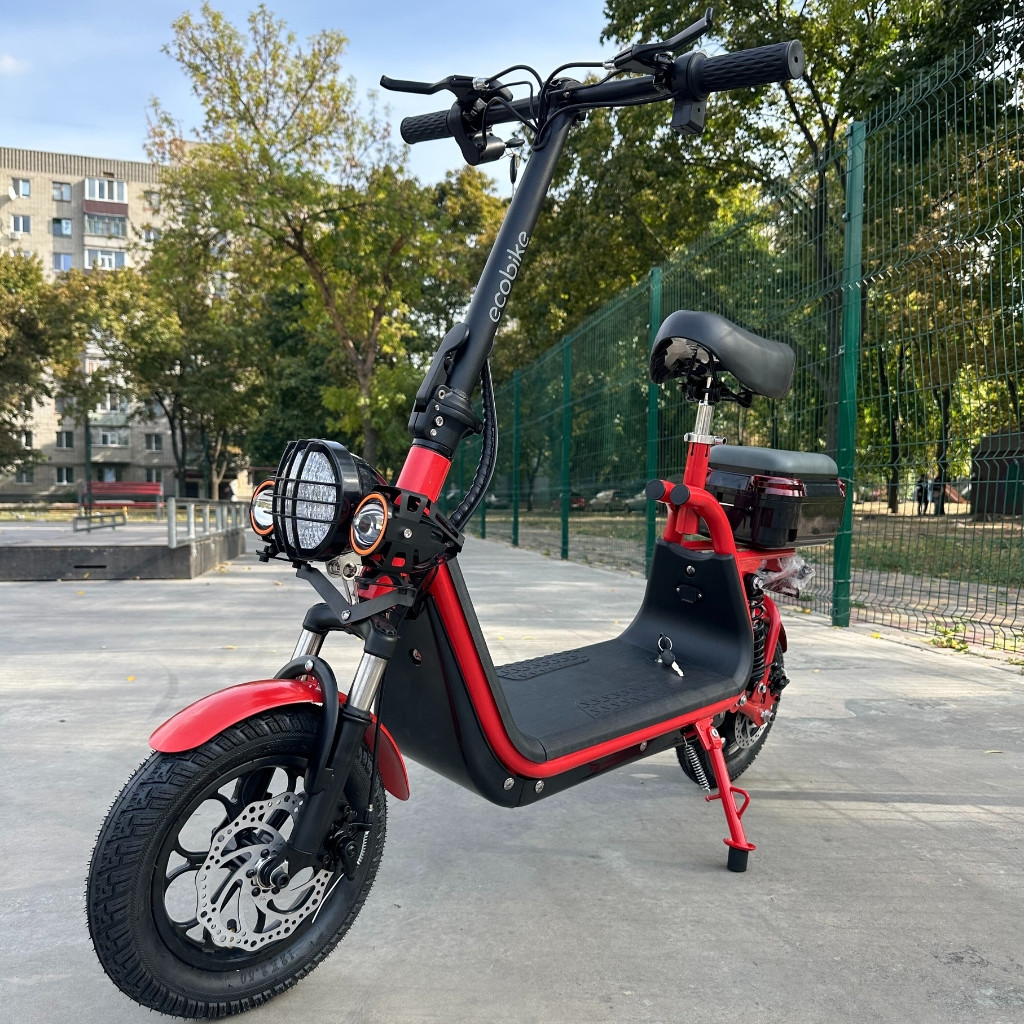 Електросамокат ECOBIKE Zen U12 15Ah 800W червоний з сидінням та посиленою корзинкою (2024)