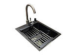 Комплект мийка + змішувач Romzha Arta U-350S BL (A). Чорна мийка з нержавіючої сталі зі змішувачем, фото 3