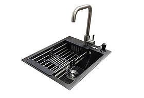 Комплект мийка + змішувач Romzha Arta U-350S BL (B). Чорна мийка з нержавіючої сталі зі змішувачем