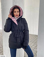 Куртка женская удлиненная демисезонная теплая с капюшоном и поясом красивая качественная осень-зима арт 281