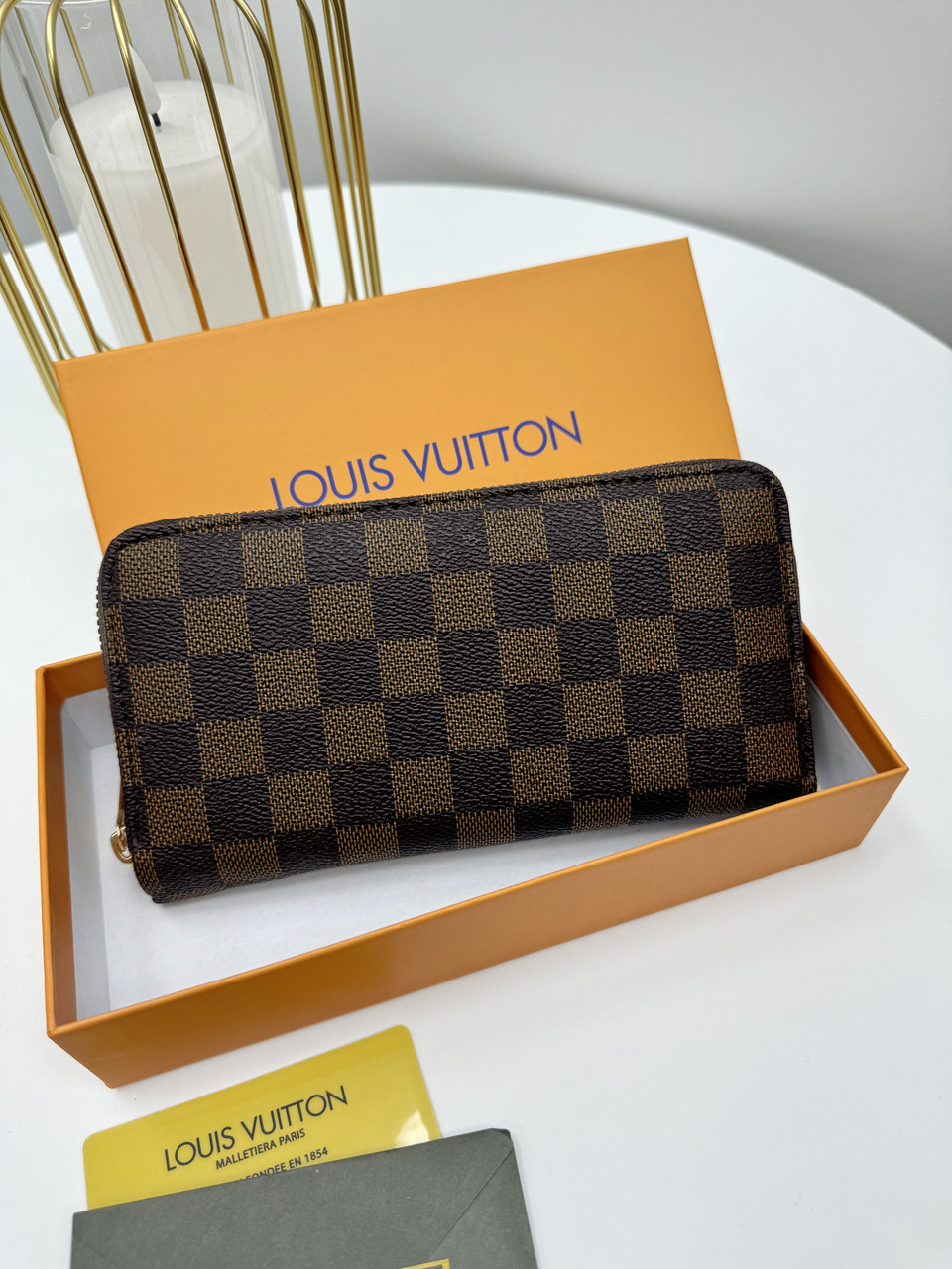 Чоловічий гаманець Louis Vuitton коричневий шаховий Луї Вітон гаманець унісекс